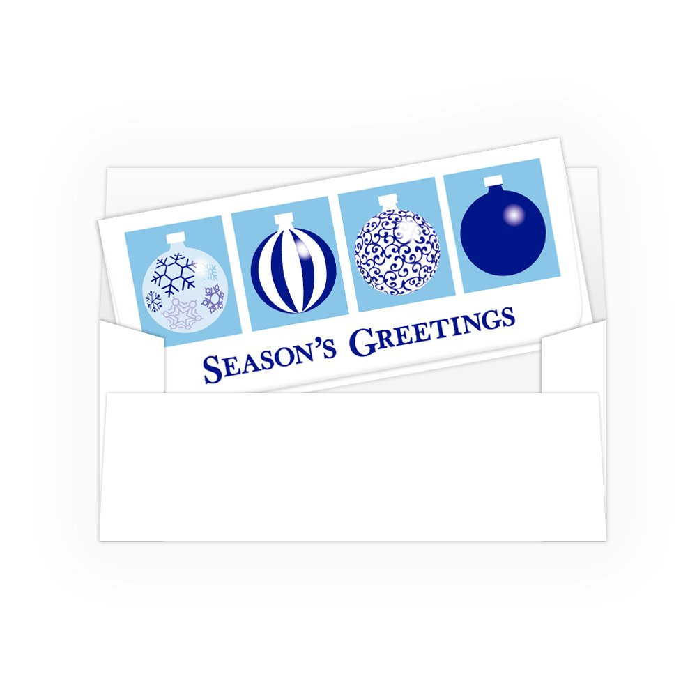 Holiday Currency Envelopes - Season's Greetings - Blue Ornaments - 250 inners/250 outers
