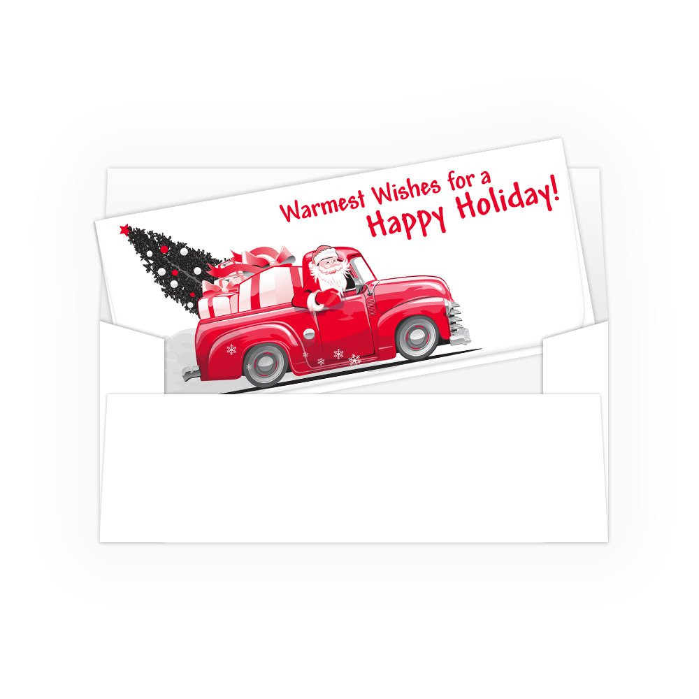 Holiday Currency Envelopes - Happy Holiday - Santa in Vintage Truck - 250 inners/250 outers