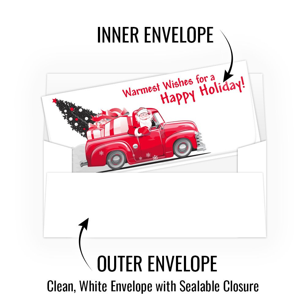 Holiday Currency Envelopes - Happy Holiday - Santa in Vintage Truck - 250 inners/250 outers