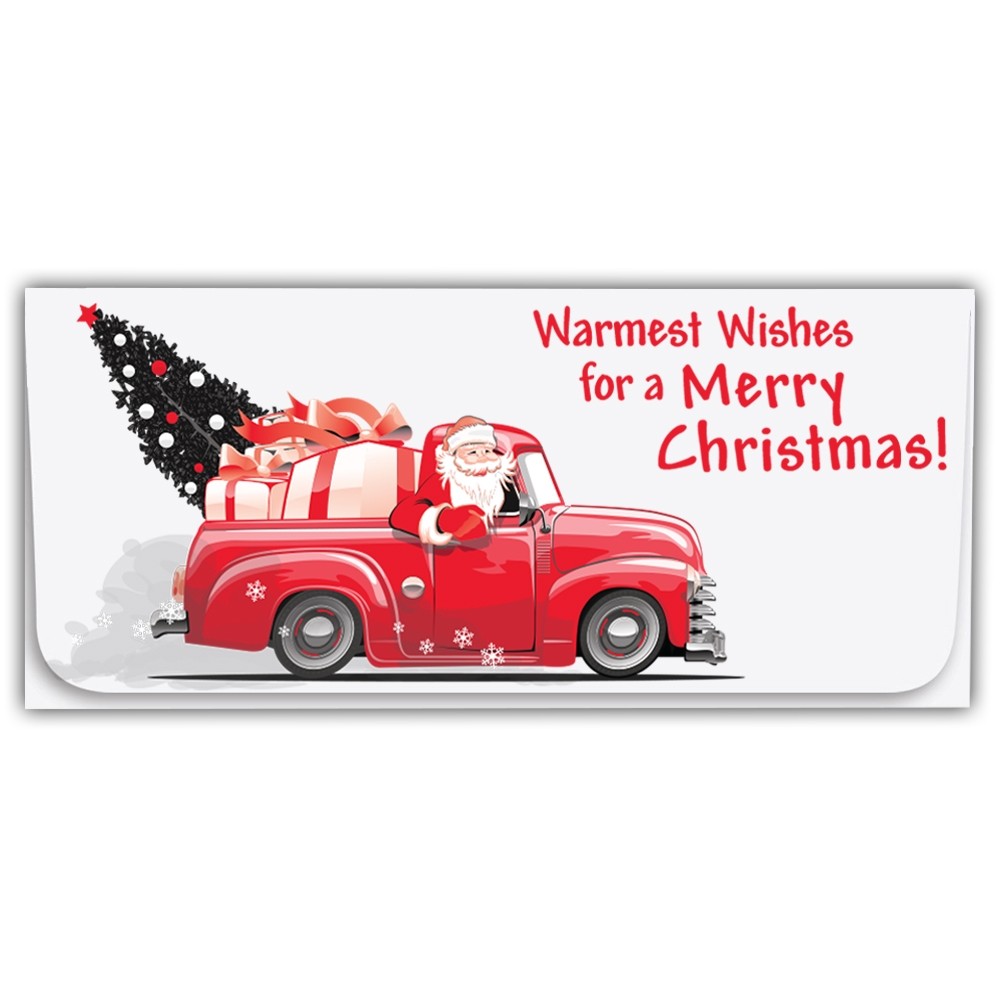 Holiday Currency Envelopes - Merry Christmas - Santa in Vintage Truck - 250 inners/250 outers