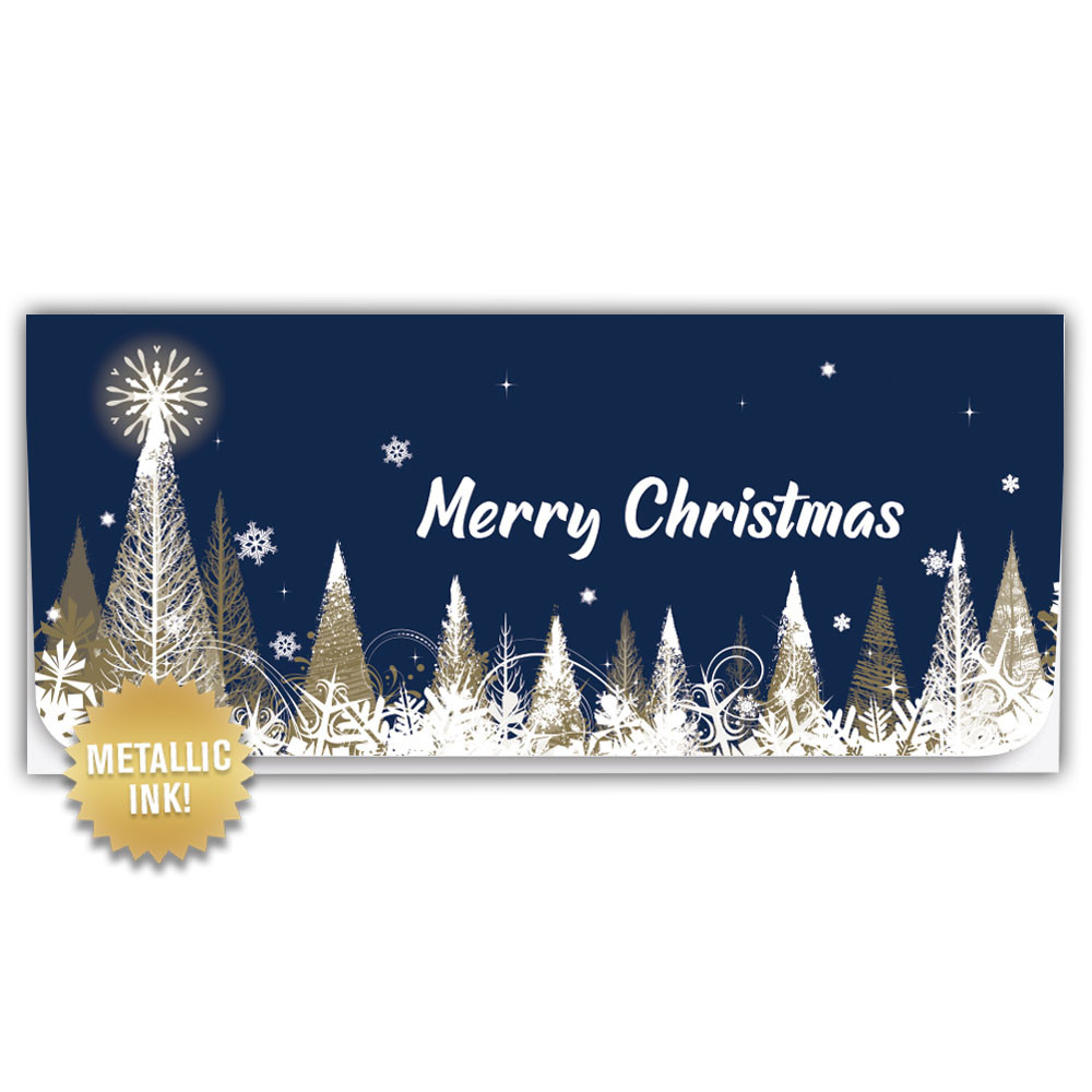 Holiday Currency Envelopes - Merry Christmas - Blue / Gold Trees