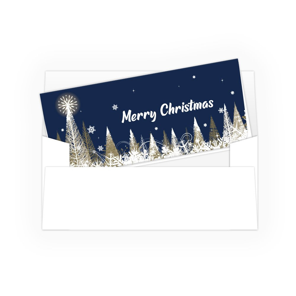 Merry Christmas - Blue / Gold Trees w/ Metallic Ink - 250 inners/250 outers