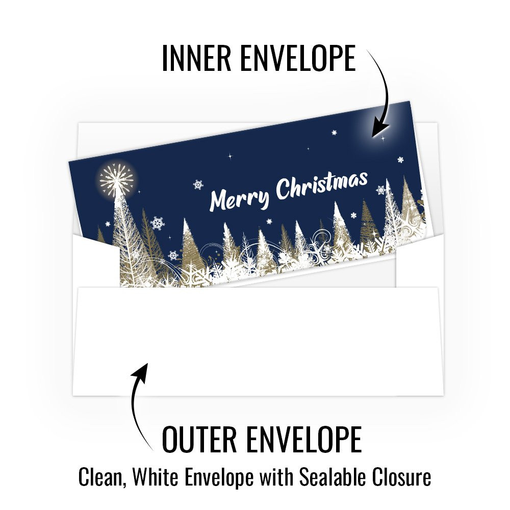 Money envelopes Blue / Gold Trees w/ Metallic Ink - 250 inners/250 outers