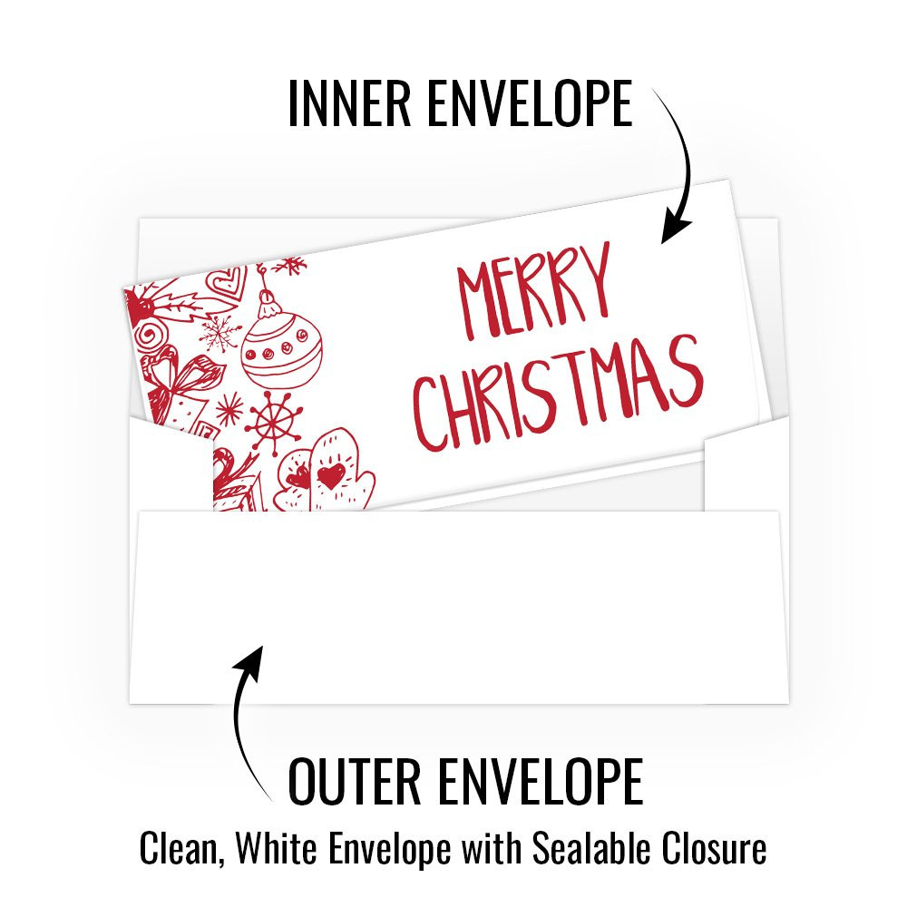 Currency Envelopes - Merry Christmas money envelopes  250 inners/250 outers