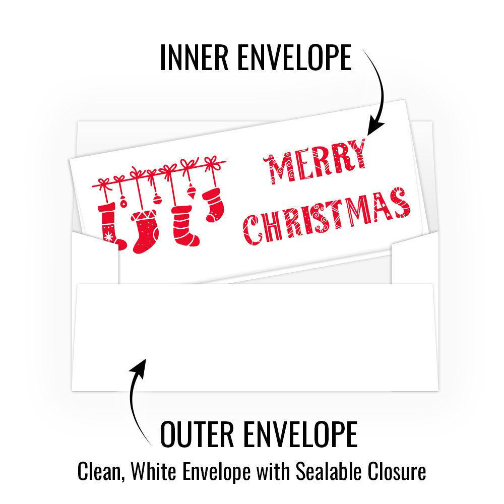 Currency Envelopes - Merry Christmas - Stockings - 250 inners/250 outers