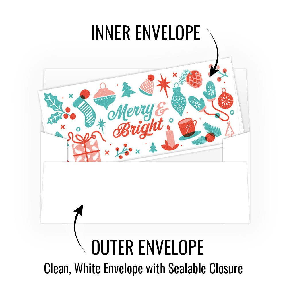 Christmas money Envelopes - Merry & Bright - 250 inners/250 outers