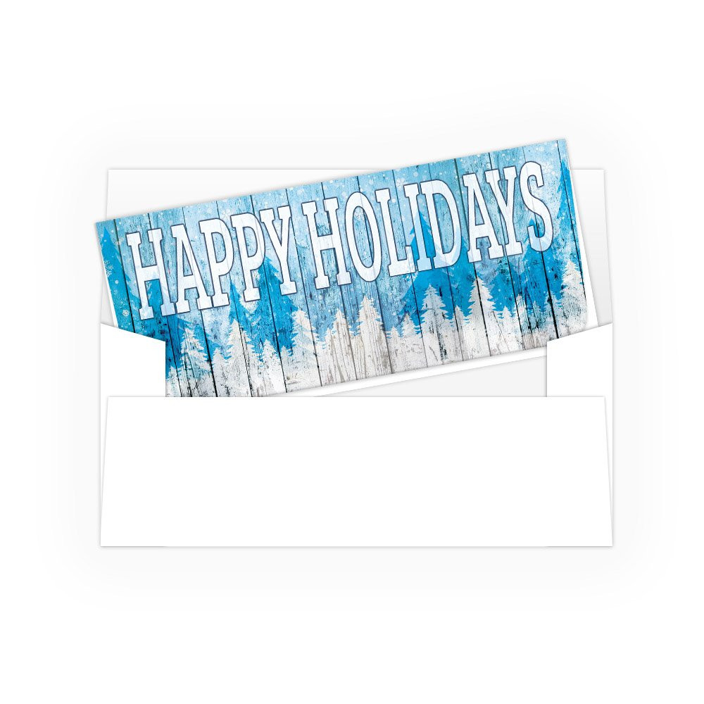 Currency Envelopes - Happy Holidays - Blue Wood - 250 inners/250 outers