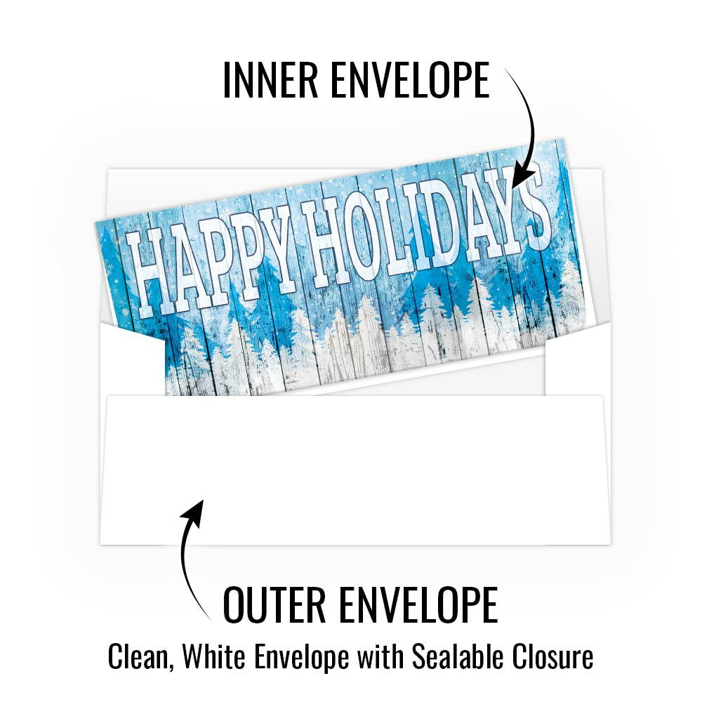 Currency Envelopes - Happy Holidays - Blue Wood - 250 inners/250 outers