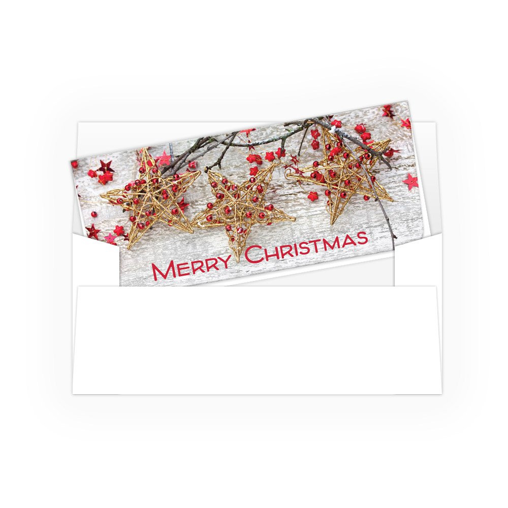 Money Envelopes - Merry Christmas - Red & Gold Stars - 250 inners/250 outers