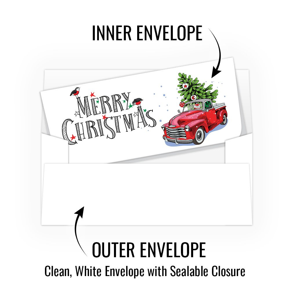 Holiday Currency Envelopes - Merry Christmas - Antique Truck - 250 inners/250 outers