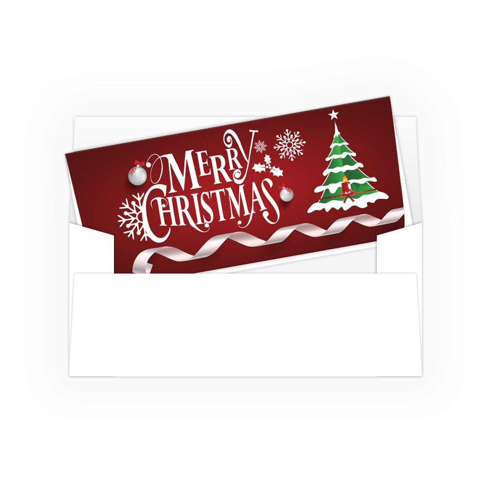 Holiday Currency Envelopes - Merry Christmas - Tree w/ Ribbon - 250 inners/250 outers