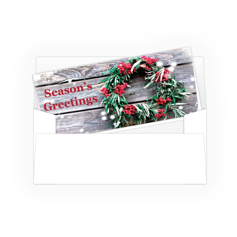 Holiday Currency Envelopes - Season's Greetings - Wreath - 250 inners/250 outers 