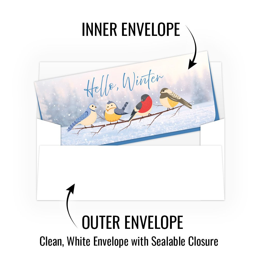 Currency Gift Envelope - Hello Winter Birds - Full Color Design - Ready-to-Ship inner and outer
