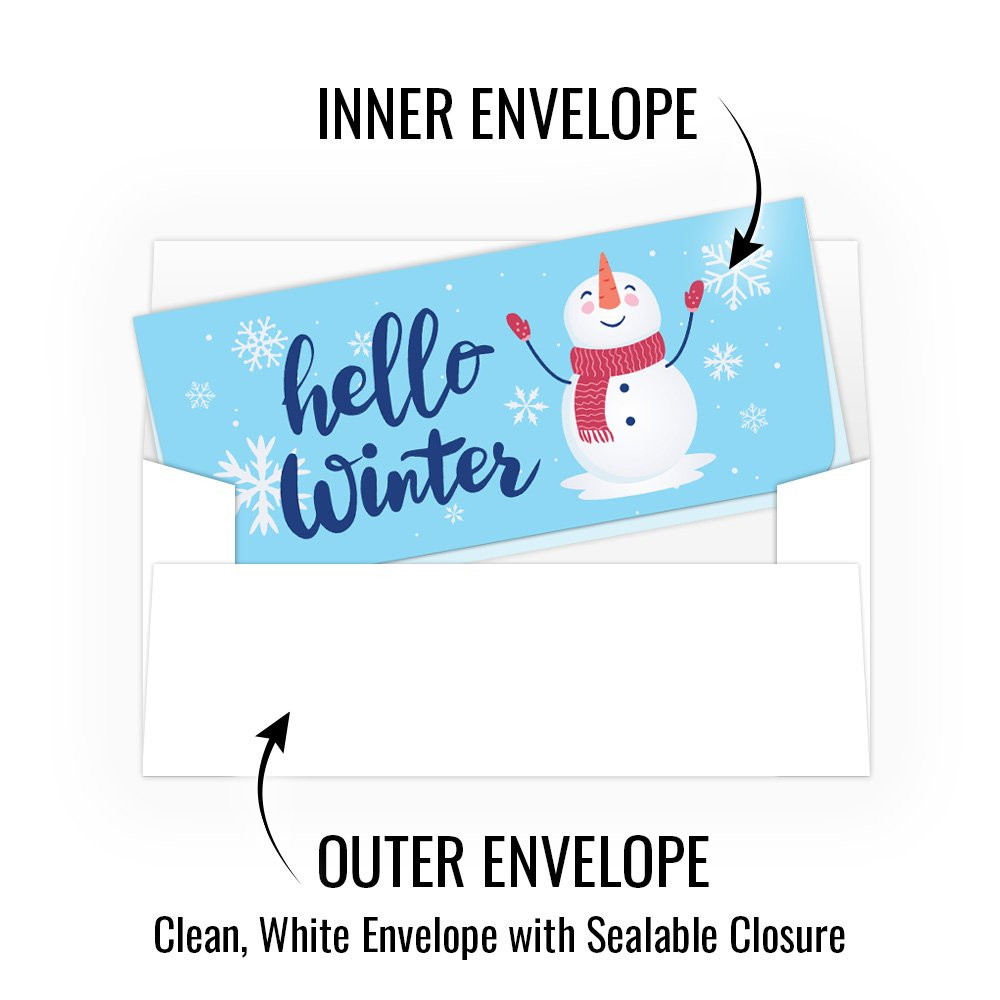 Currency Gift Envelope - Hello Winter Snowman - Full Color Design - Ready-to-Ship inner and outer