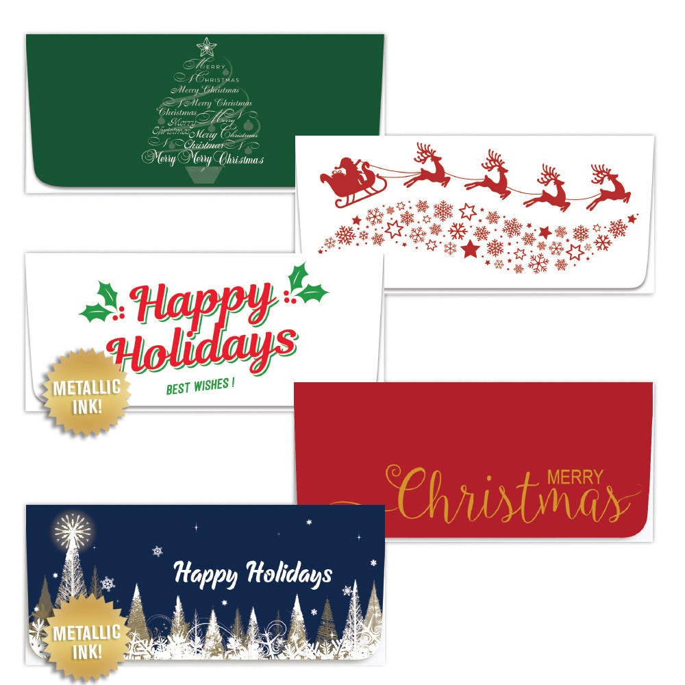 Happy Holidays Currency Envelope 2-Color Design Variety Pack w/ Metallic Ink