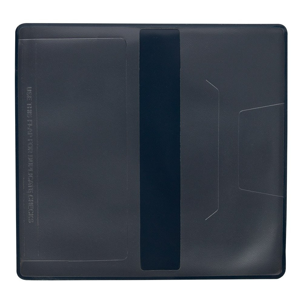 6-1/4in x 3-3/8in Dark Blue Standard Vinyl Checkbook Cover Displaying Inside Flap