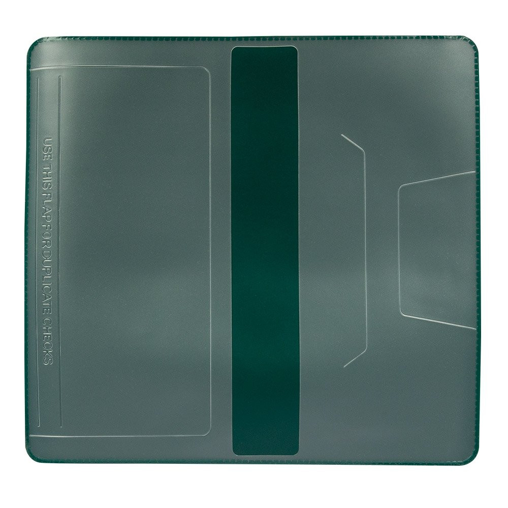 6-1/4in x 3-3/8in Forest Green Standard Vinyl Checkbook Cover Displaying Inside Flap