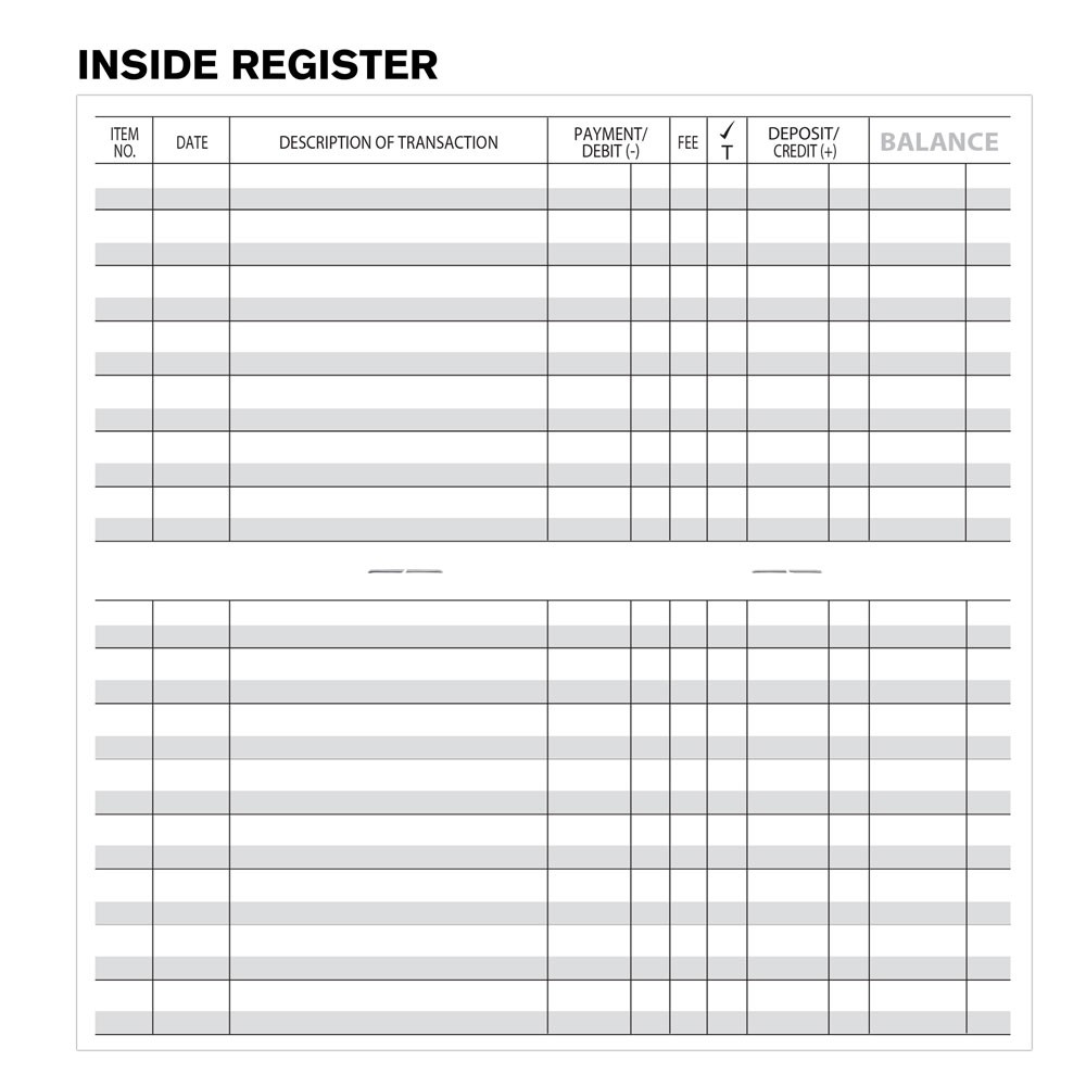 Checkbook Register Stock – 6W x 3H - 30 Pages, Inside Register 
