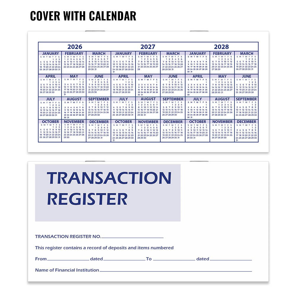  6W x 3H  Checkbook Register Stock Displaying Front and Back