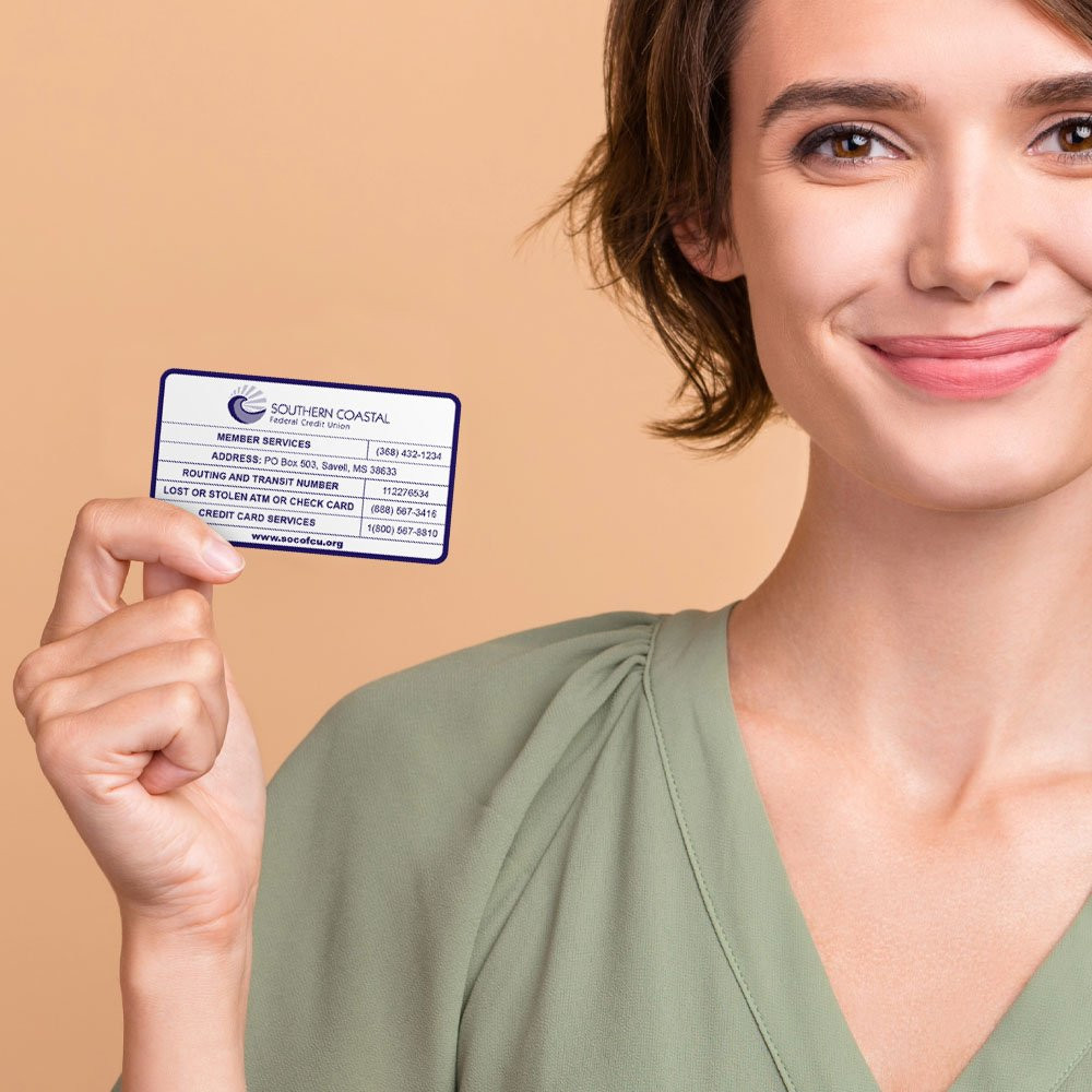 woman holding Custom Membership Card 