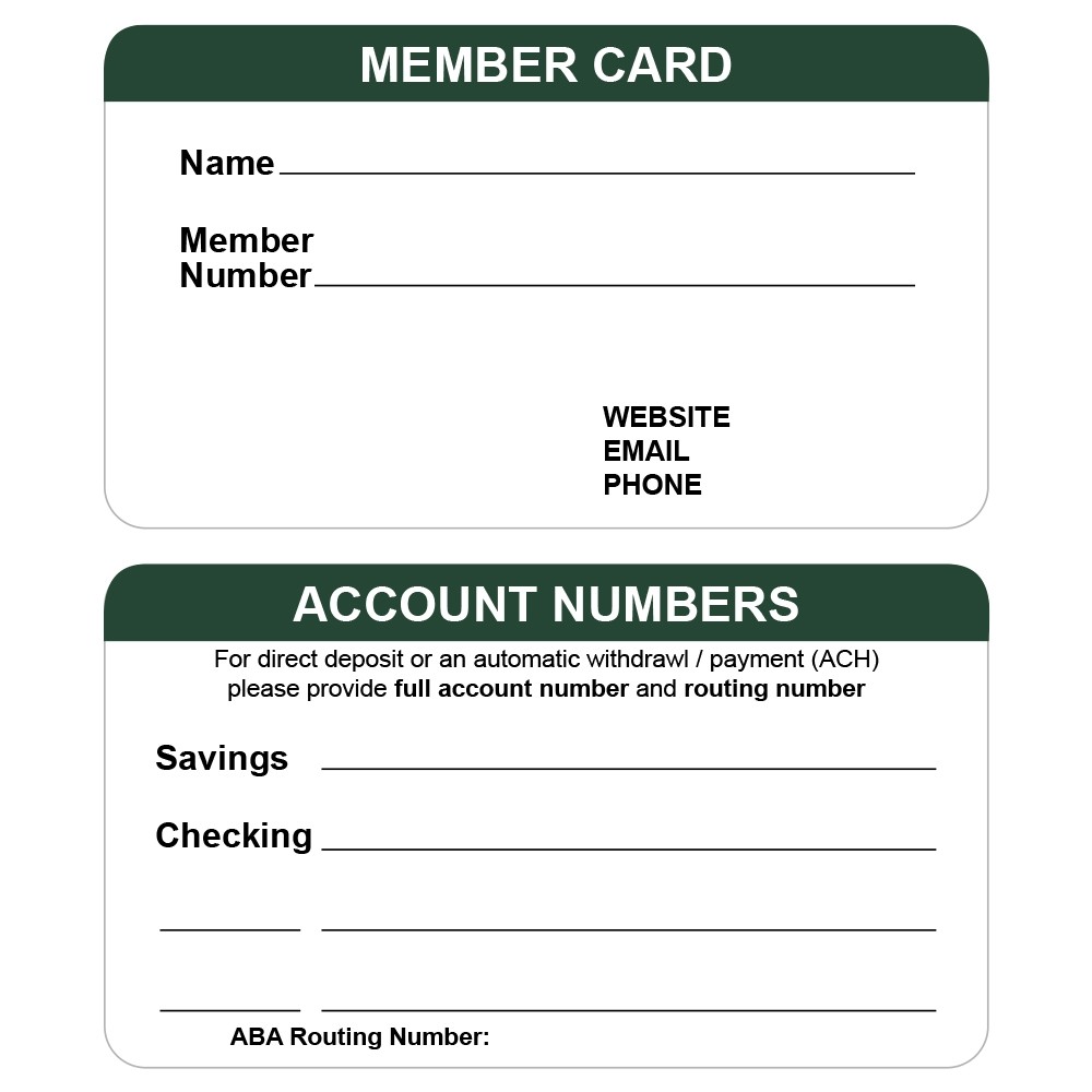 2-Sided Membership Identification Card - Made to Order- forest green 