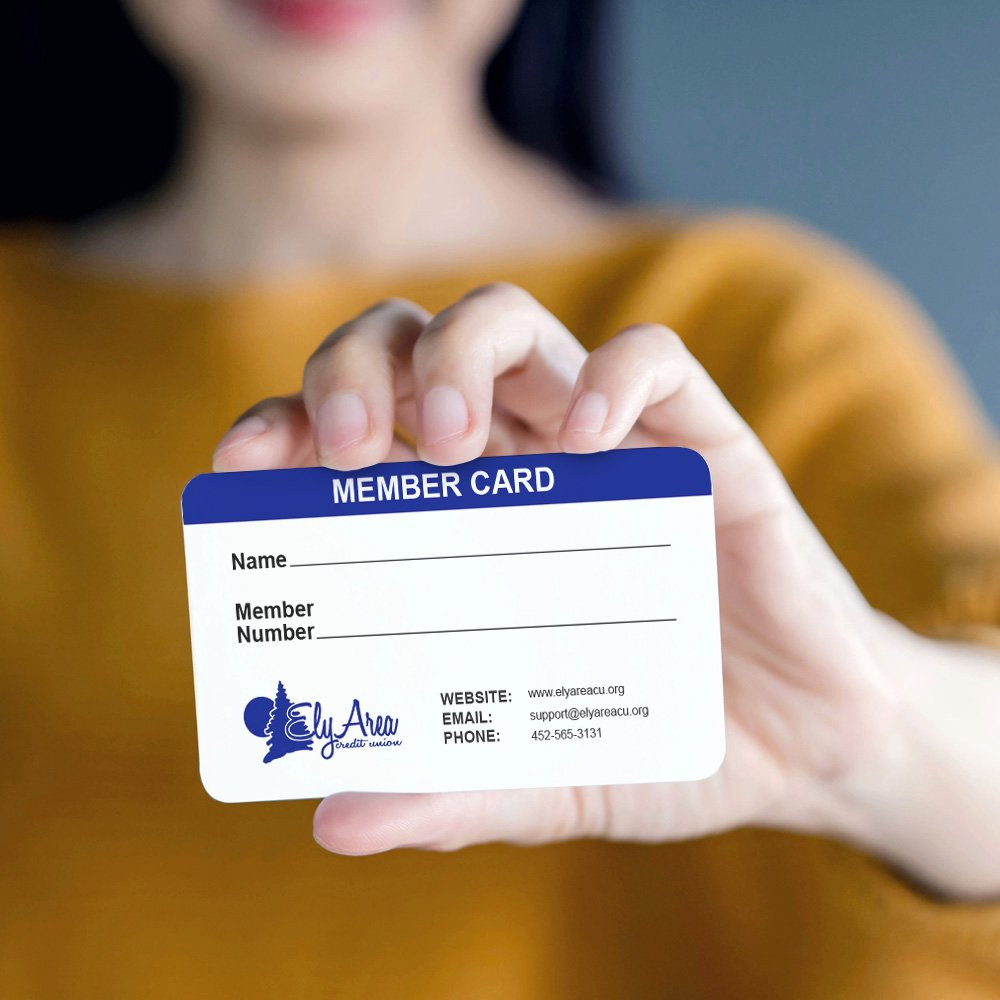 Woman holding Blue Custom Membership Card - 2 Side 