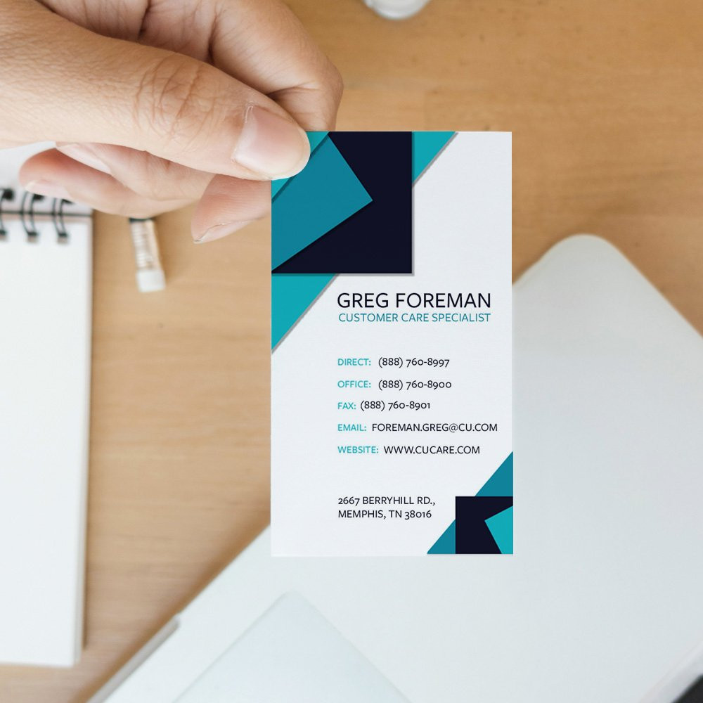 woman holding  square corners Cyan Business Card Full Color - Front Only