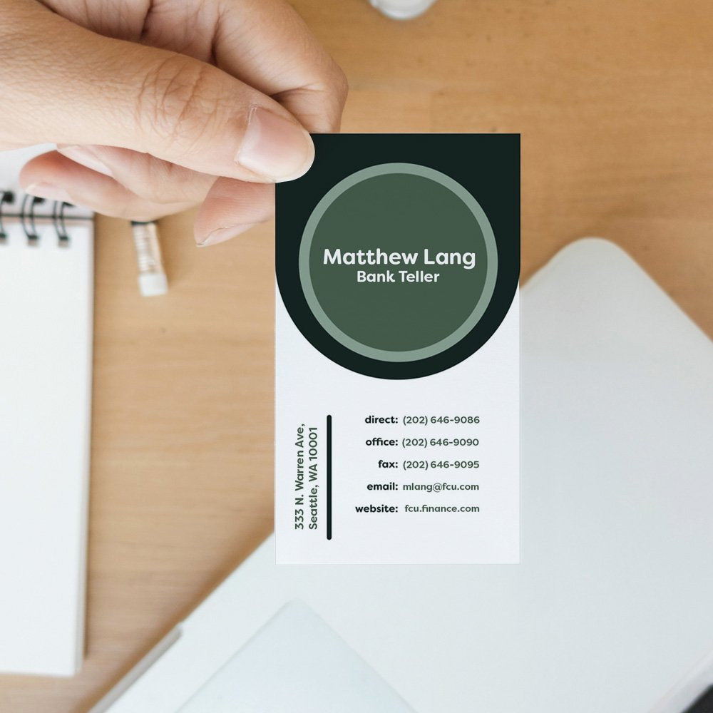 woman holding  forest green Business Card Full Color - Front Only