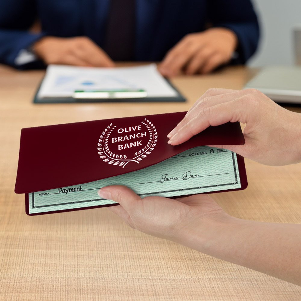  1C Imprinted Vinyl Checkbook Cover Shown In use 