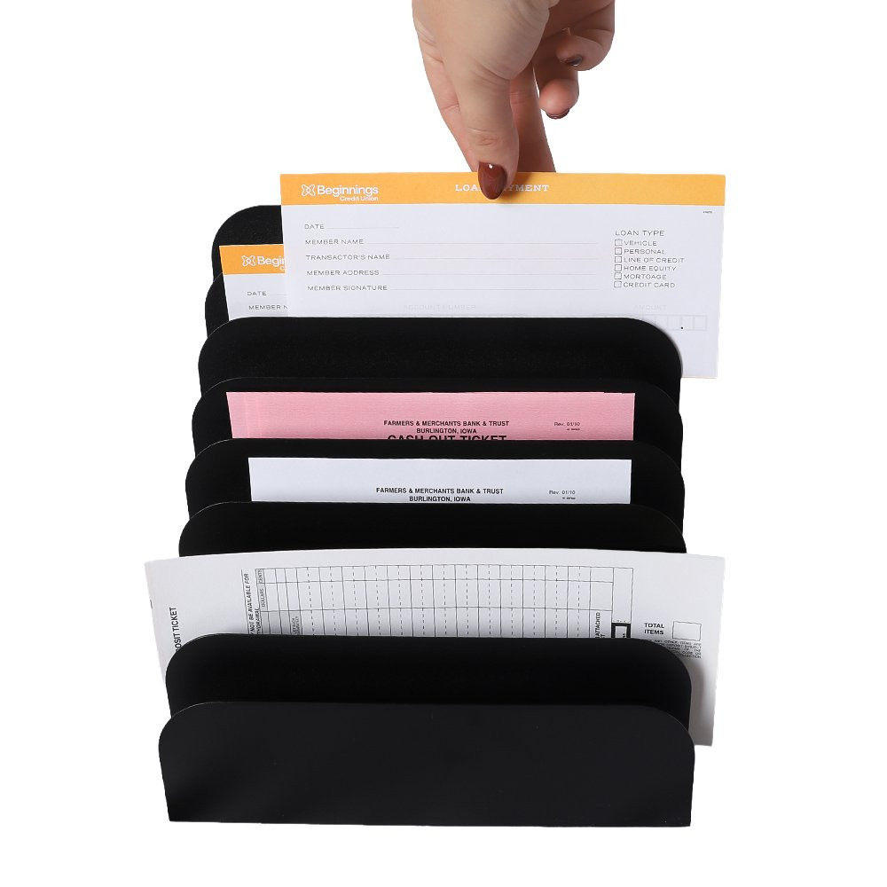 STEELMASTER® Cashier Pad Rack - 8 Slot File & Desk Organizer hand lifting document