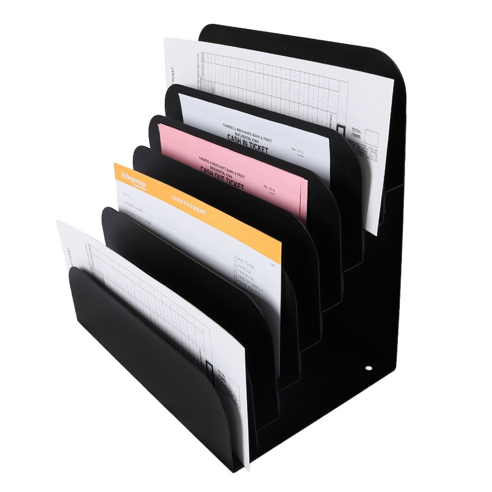 STEELMASTER® Cashier Pad Rack - 8 Slot File & Desk Organizer side view with documents
