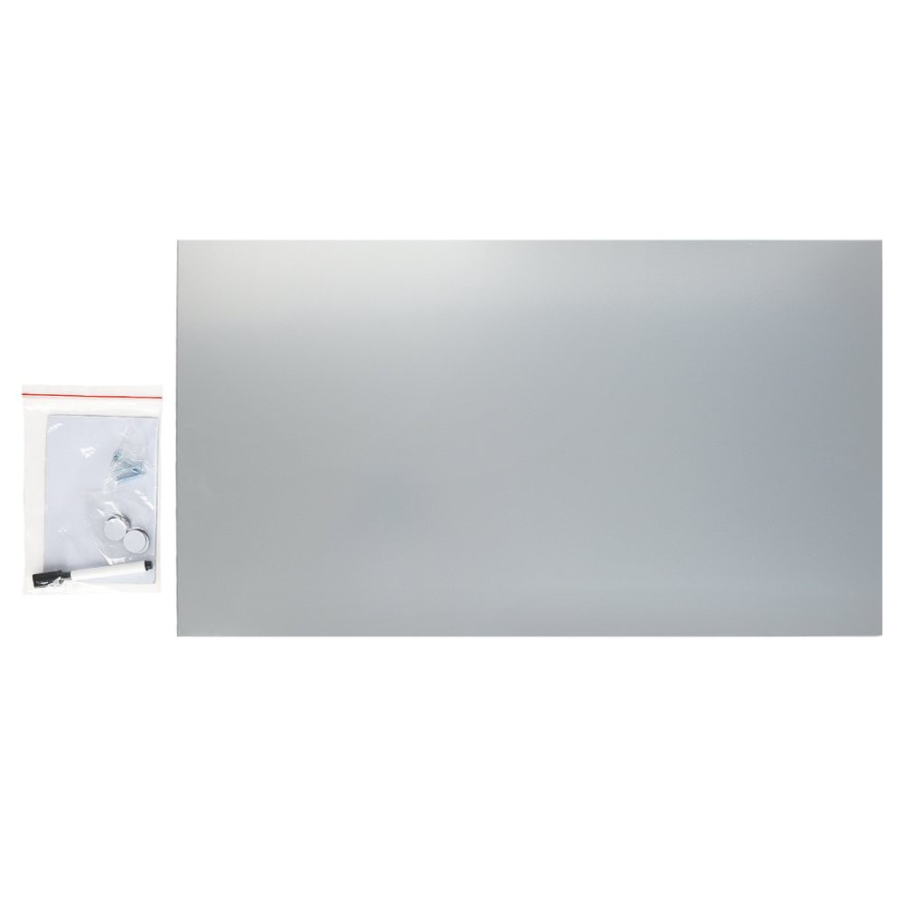 STEELMASTER Magnetic Bulletin Board - Silver - 24 x 14 with items on the side