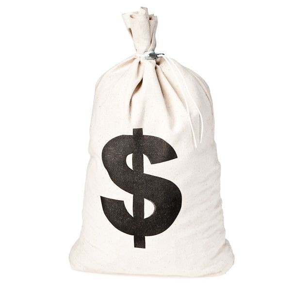Cotton Canvas Shipping Bags with $ Imprint - 12W x 19H; coin money bag 