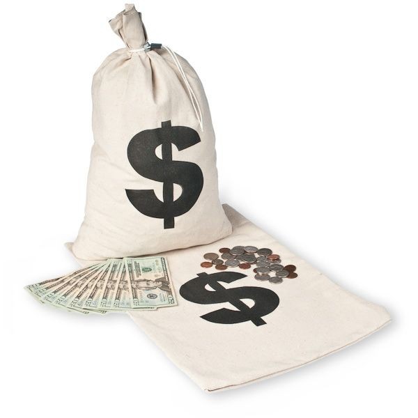 Cotton Canvas coin Bags with $ Imprint - 12W x 19H; fabric money bag 