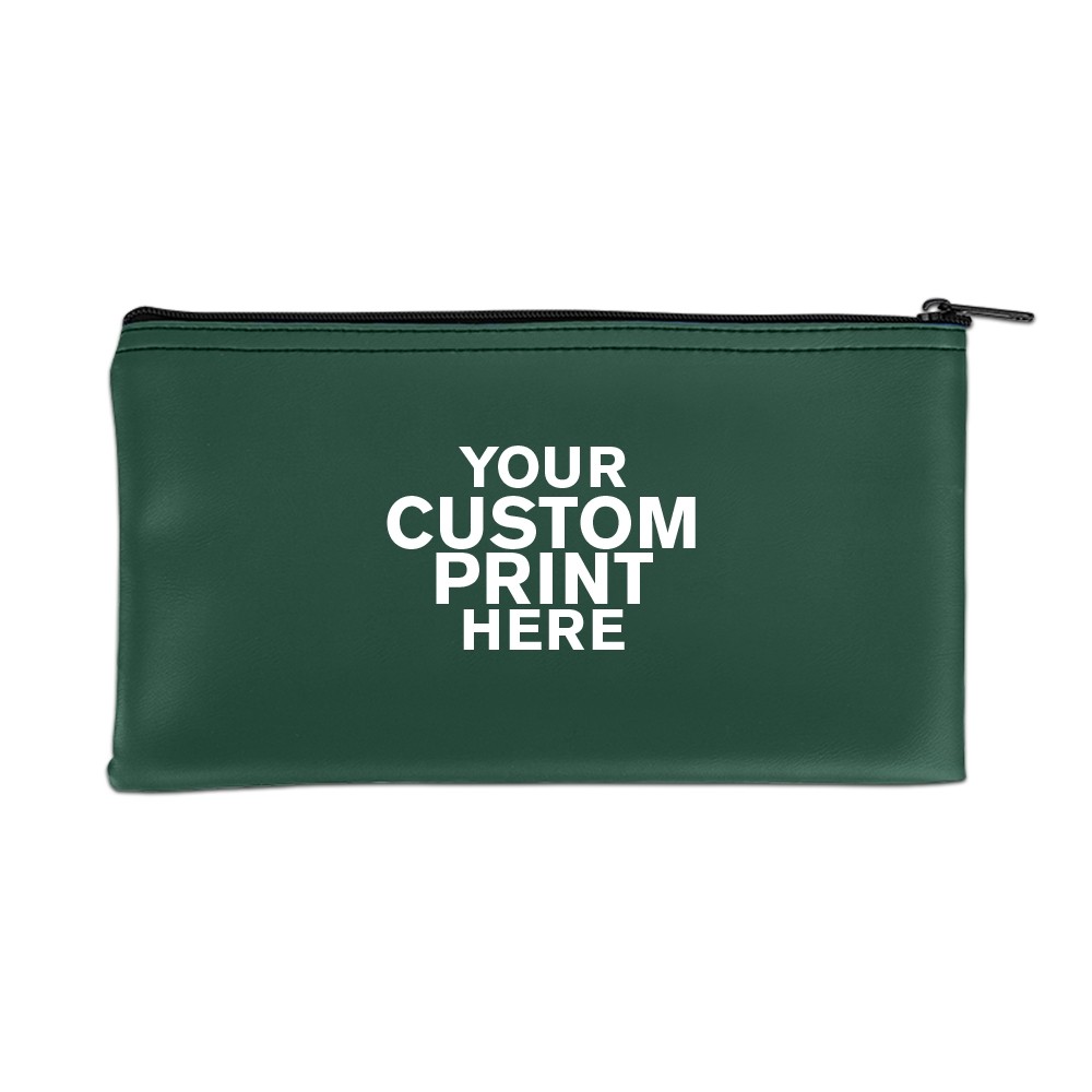 1 color logo show on Forest Green Vinyl Zipper Bag 11W x 6H