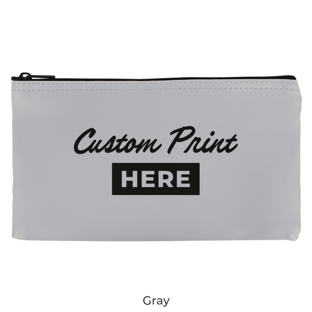 Gray Vinyl Zipper Money Bag - 1-Color Imprinted - 11W x 6H - Quick Ship