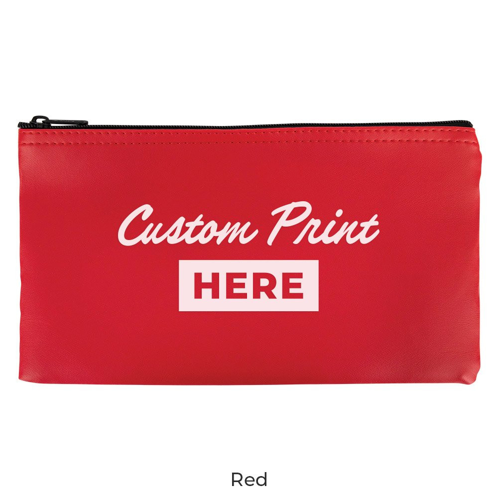 Red Vinyl Zipper Money Bag - 1-Color Imprinted - 11W x 6H - Quick Ship