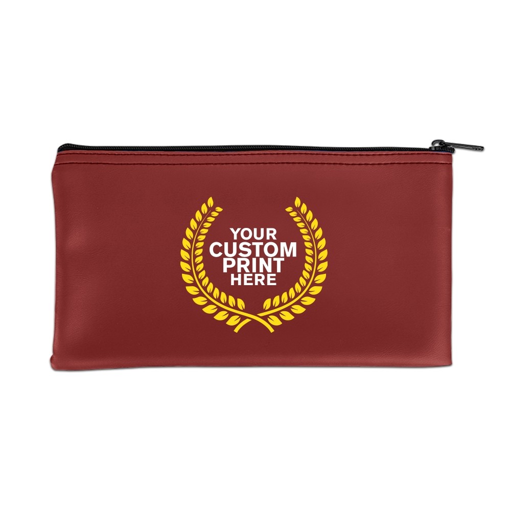 2 Color Imprinted logo - Burgundy Vinyl Zipper Bag 11W x 6H