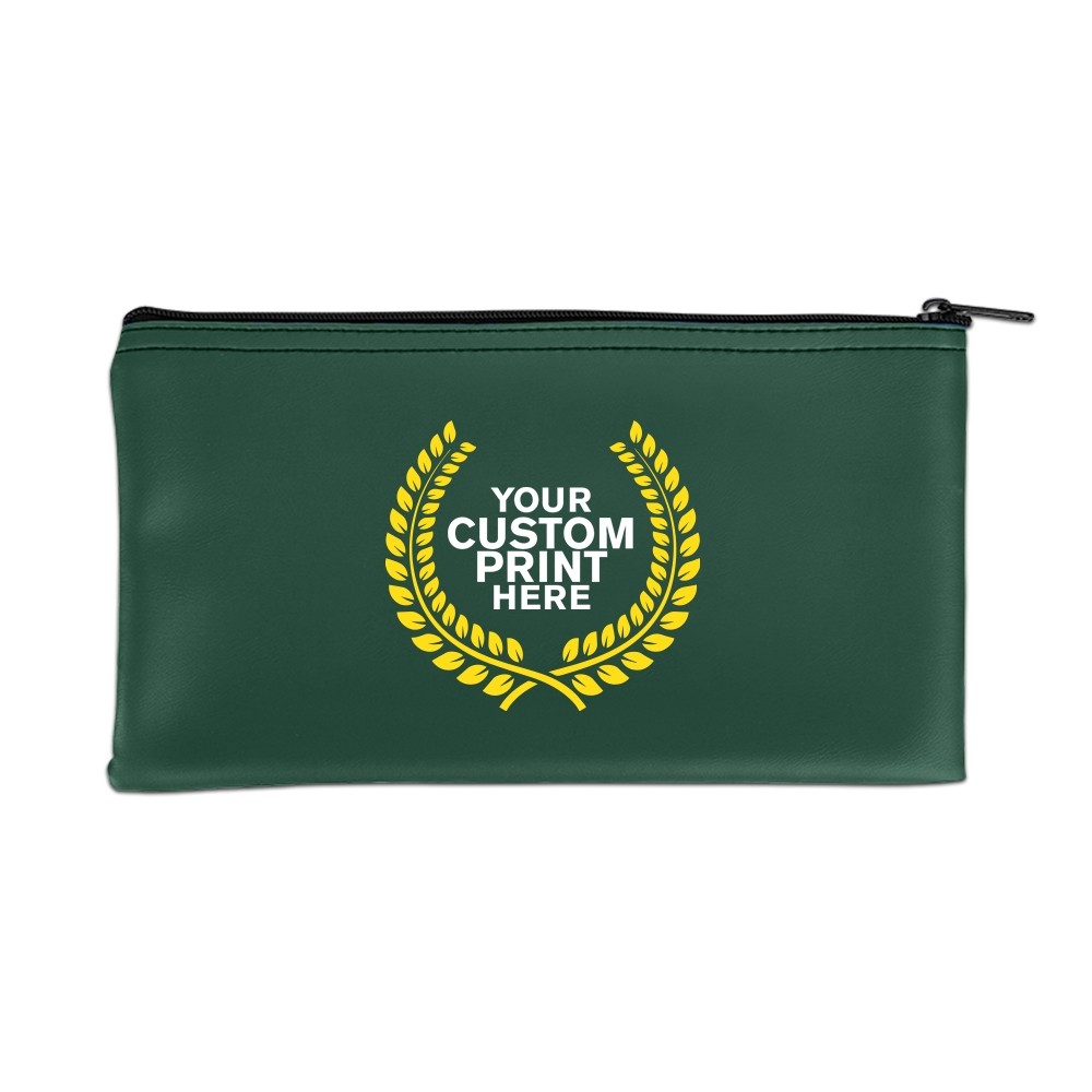 2 Color Imprinted logo shown on  Forest Green Vinyl Zipper Bag 11W x 6H