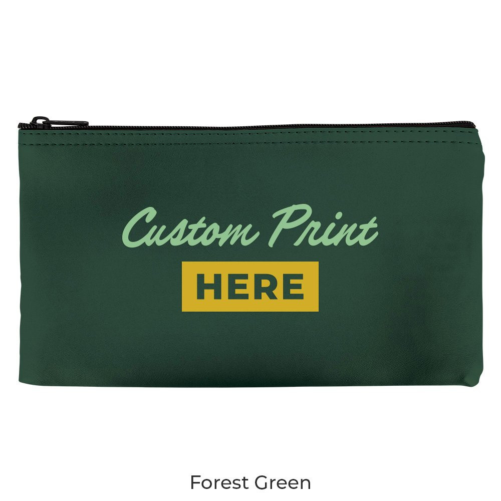 Forest Green Vinyl Zipper Money Bag - 2-Color Imprinted - 11W x 6H - Quick Ship