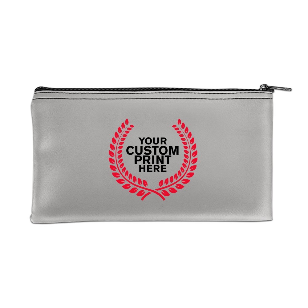 2 Color Imprinted Logo shown on  Gray Vinyl Zipper Bag 11W x 6H - Quick-Ship
