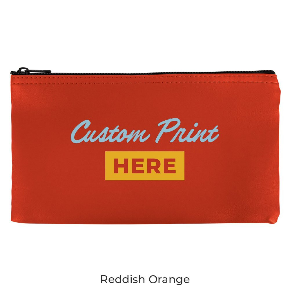 Reddish Orange Vinyl Zipper Money Bag - 2-Color Imprinted - 11W x 6H - Quick Ship