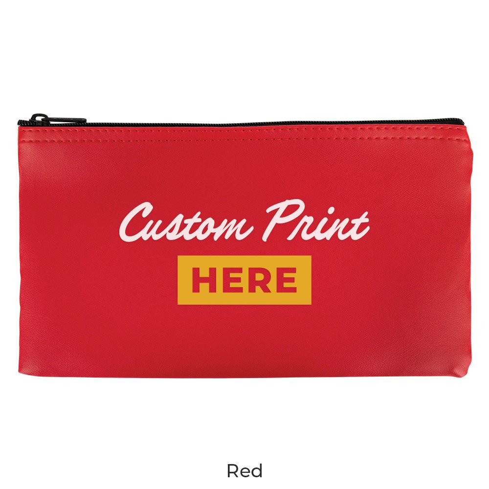 Red Vinyl Zipper Money Bag - 2-Color Imprinted - 11W x 6H - Quick Ship