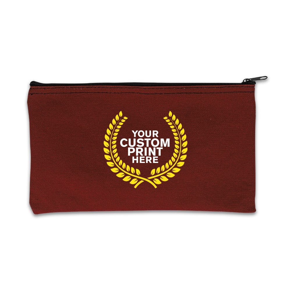 2-Color Imprinted logo on  Burgundy Cotton Canvas Zipper Bag - 11W x 6H - Quick-Ship