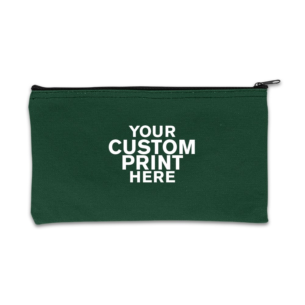 1-Color Imprinted logo on  Forest Green Cotton Canvas Zipper Bag - 11W x 6H - Quick-Ship