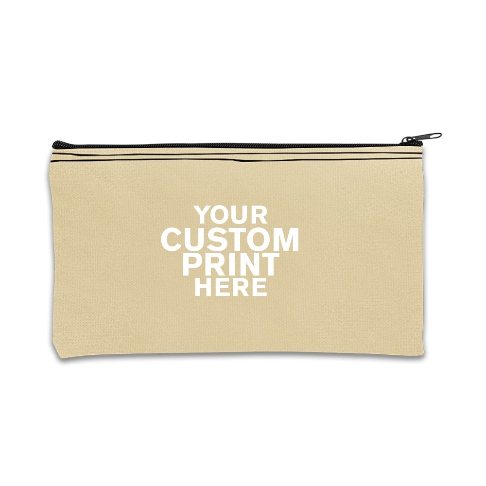 1-Color Imprinted logo on  Natural Cotton Canvas Zipper Bag - 11W x 6H 