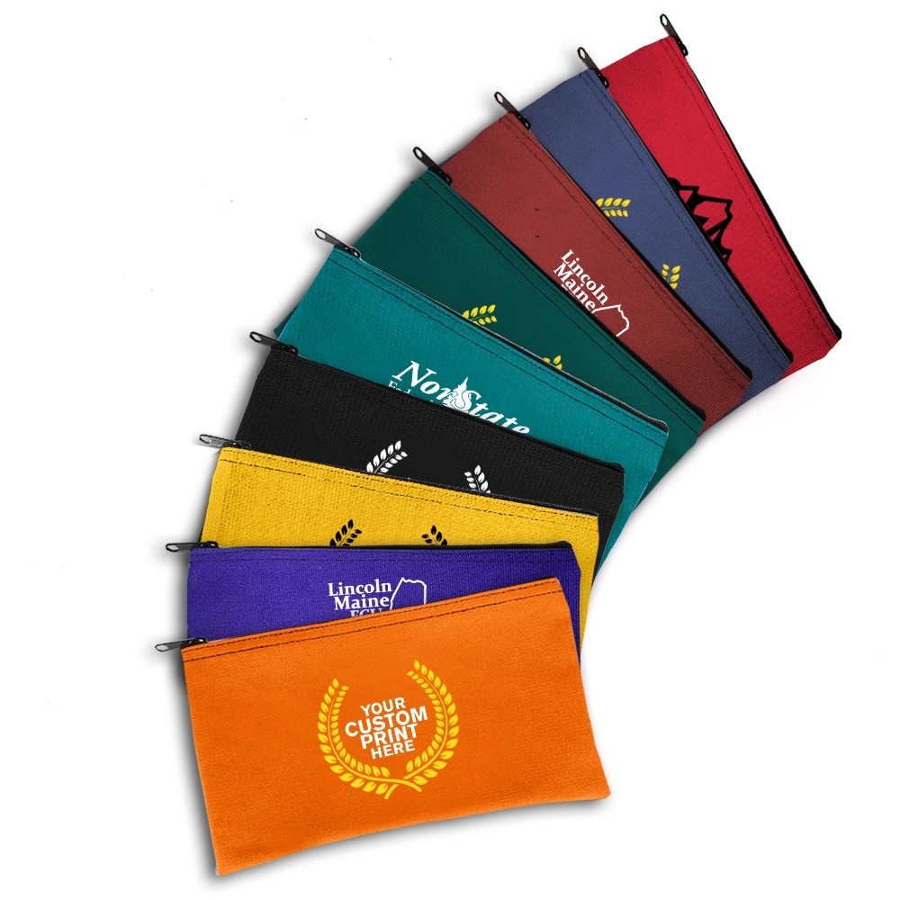 2-Color Imprinted - 14oz Canvas Zipper Bag 10-1/2W x 5-1/2H - Quick-Ship