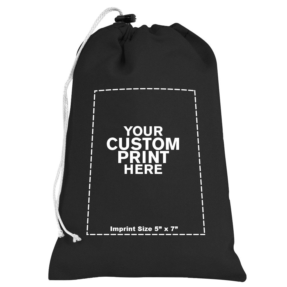 "your custom print here" - imprint location for Black 10oz Cotton Canvas Imprinted 7Wx11H Drawstring Bag w/rope lock