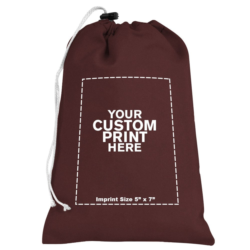 "your custom print here" - imprint location for  Burgundy 10oz Cotton Canvas Imprinted 7Wx11H Drawstring Bag w/rope lock