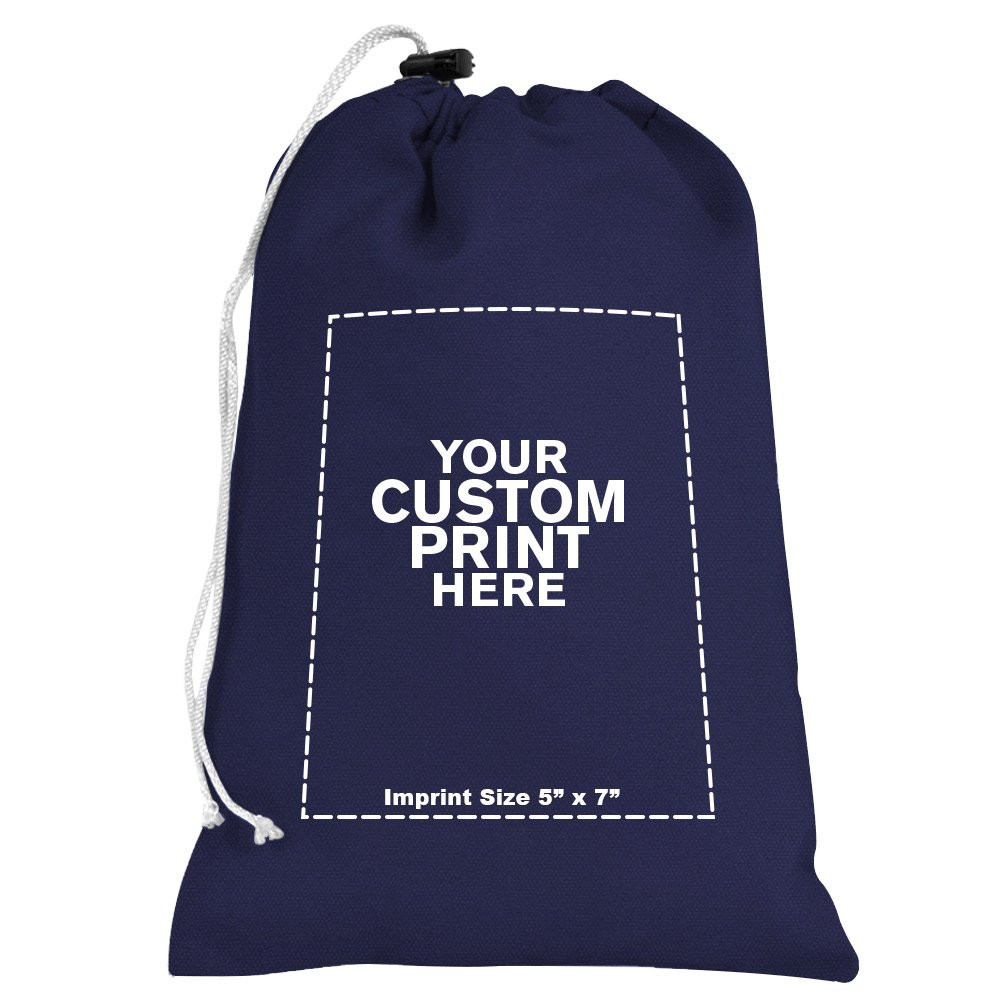 "your custom print here" - imprint location for Navy Blue 10oz Cotton Canvas Imprinted 6-1/2Wx10H Drawstring Bag w/rope lock